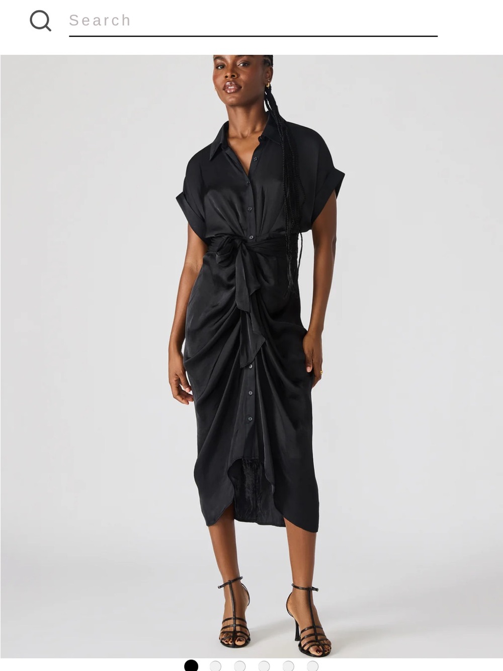 Steve Madden Black Satin Button-Front Twist Midi Dress size 4 new